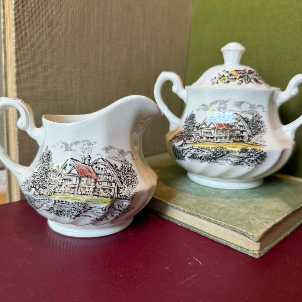 Yorkshire Staffordshire Ironstone Sugar & Creamer Set • England • Vintage